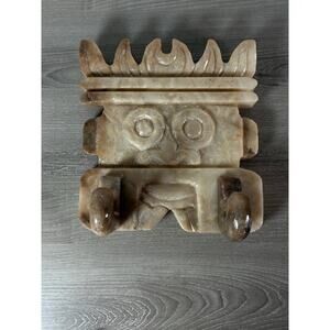 Vintage Hand-Carved Onyx Stone Wall Mask Hook Inspired Tribal Art  7.4 lbs – 11”